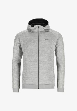 Szara bluza z zamkiem błyskawicznym o teksturowanym wykończeniu, regulowanym kapturze i ściągaczach przy rękawach. Posiada logo na klatce piersiowej oraz przednie kieszenie.