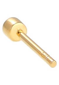 Boucle d'oreille en or, avec un sommet rond et une tige droite. La surface est lisse et brillante, reflétant la lumière de manière saisissante.