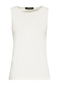 Vit ärmlös topp i mjukt tyg. Har rund halsringning och rak skärning, med en slät yta och minimalistisk design.