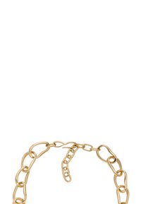 Guld kæd necklace med aflange, uregelmæssige led. Poleret metaloverflade med en klo-lås og justerbar længde.