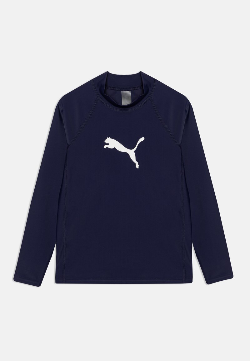 Jūras spēku garām piedurknēm sporta krekls, izgatavots no gludas auduma, ar baltu Puma logo centrā un raglāna piedurknēm.