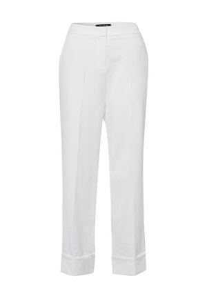 Witte broek met rechte pijpen, omslagzomen, een getailleerde tailleband en een verborgen vooraan sluiting.