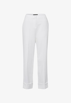Witte broek met rechte pijpen, omslagzomen, een getailleerde tailleband en een verborgen vooraan sluiting.