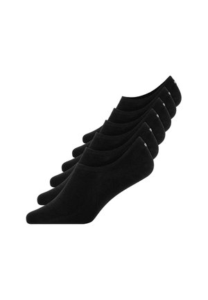 Black ankle socks, made of soft cotton blend, feature a ribbed cuff, smooth texture, and a subtle logo detail on the side. Pack of five pairs.