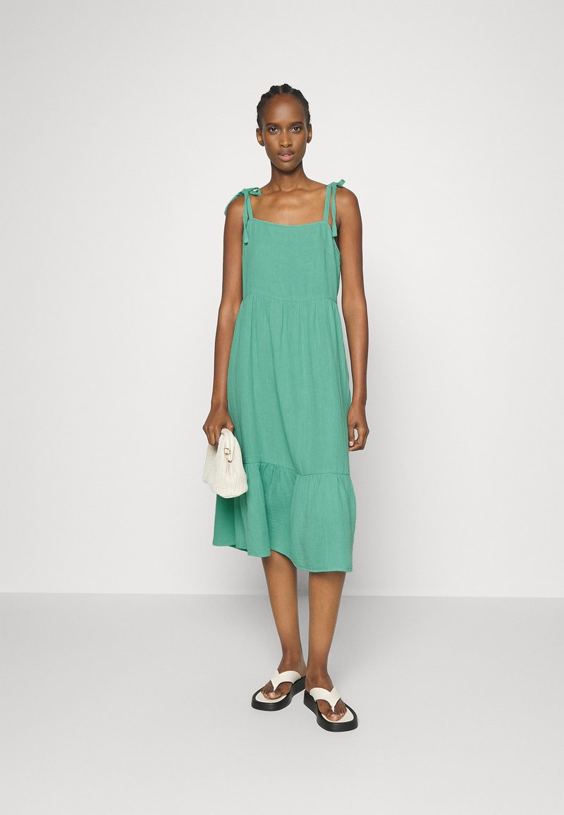 absolutely dreamy white floral embroidered tie strap midi dress