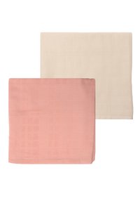 Two cotton cloths in light beige and soft pink, featuring a textured grid pattern. Each cloth is rectangular with clean edges.