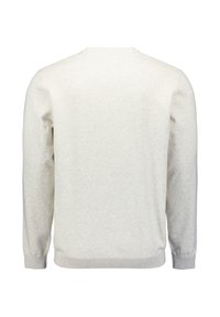 Lichtgrijze, lange mouwen trui gemaakt van zacht gebreid materiaal. Beschikt over een ronde halslijn en geribbelde manchetten en zoom. Geen graphics of patronen.