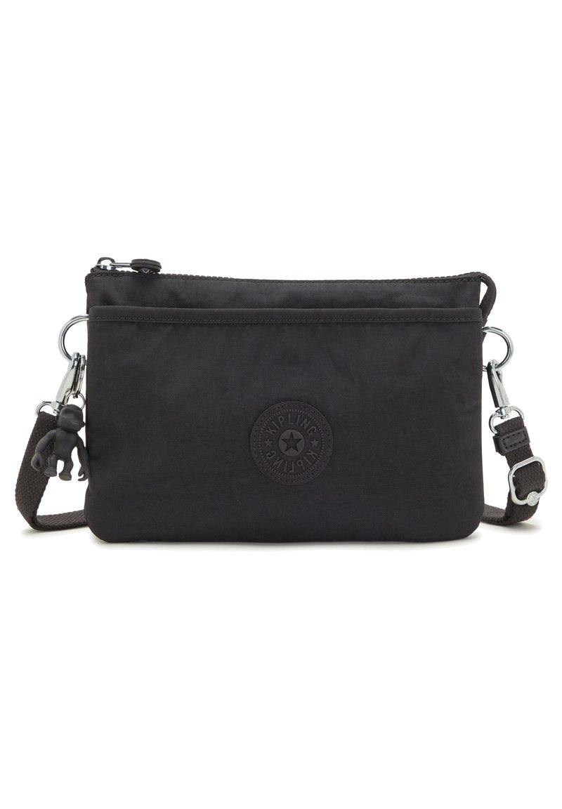 Borsa a tracolla nera in nylon con finitura testurizzata, chiusura a zip, tracolla regolabile e accento in gomma a forma di scimmia come portachiavi. Presenta una toppa logo circolare.