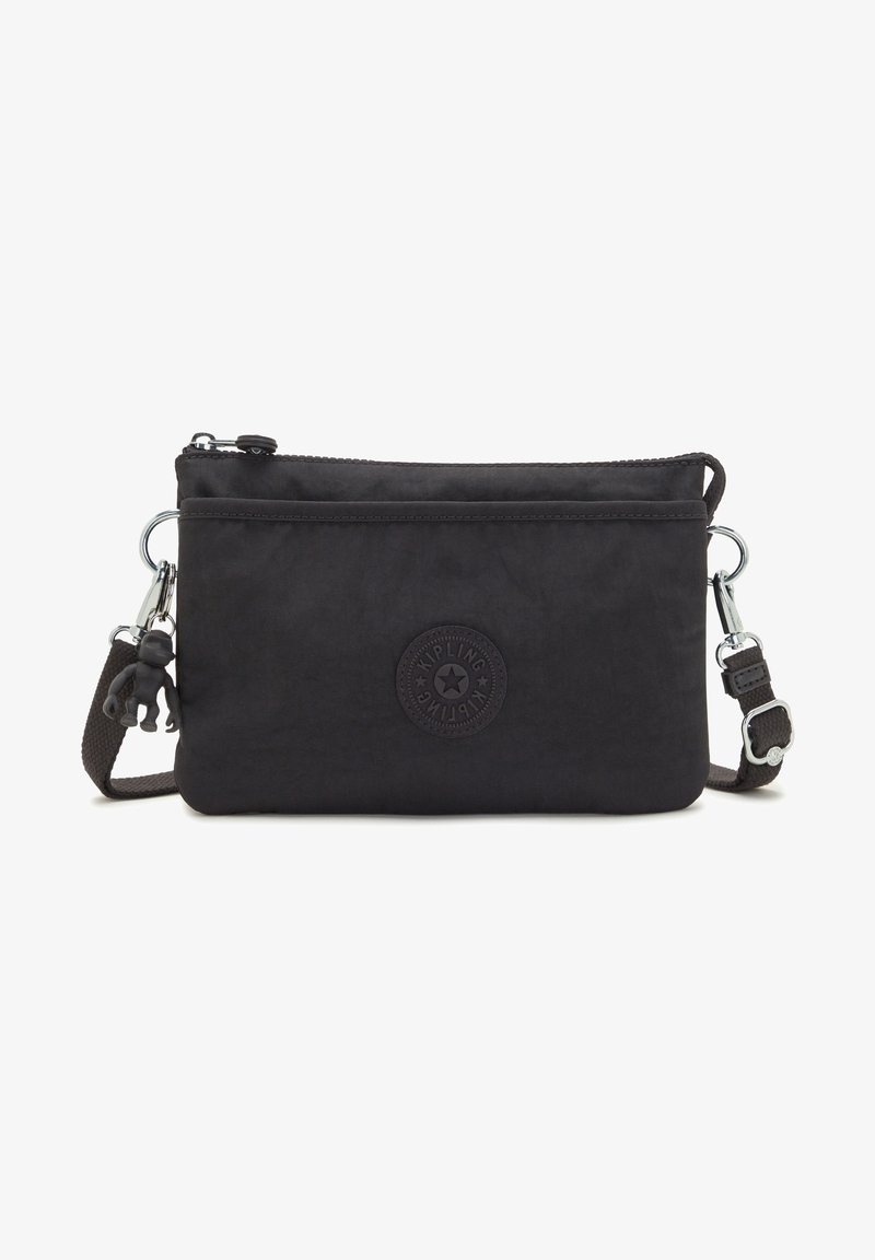 Borsa a tracolla nera in nylon con finitura testurizzata, chiusura a zip, tracolla regolabile e accento in gomma a forma di scimmia come portachiavi. Presenta una toppa logo circolare.