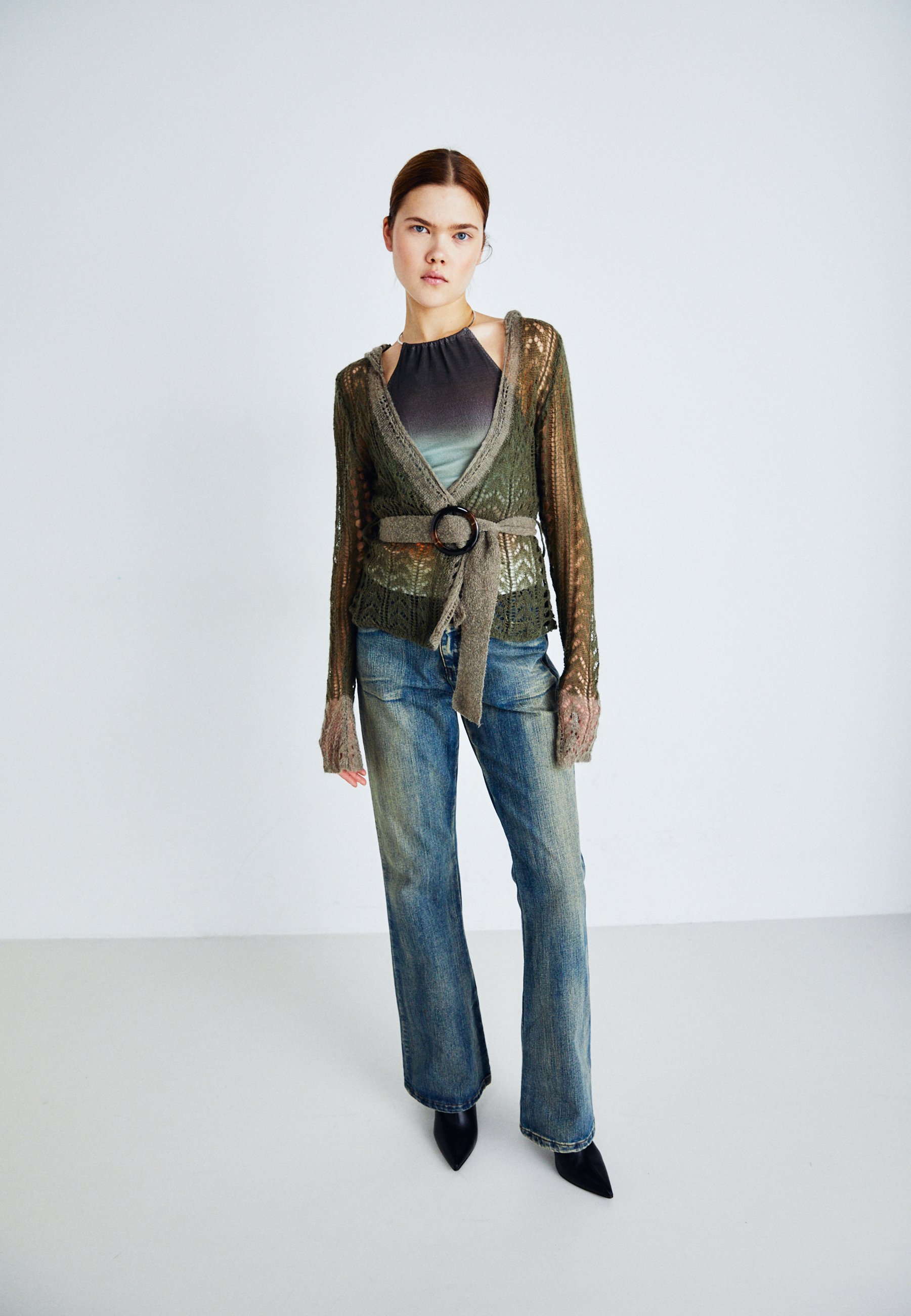 Jaded London SHEER TIED CARDIGAN - Cardigan - khaki