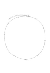 Collana d'argento con una catena delicata e accenti circolari piccoli e distribuiti uniformemente. Chiusura a moschettone con lunghezza regolabile.