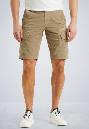 Khaki Cargo-Shorts mit mehreren Taschen, genähten Details und regular Fit. Aus leichtem Stoff gefertigt, ideal für legere Anlässe.