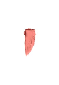 Échantillon de rouge à lèvres crémeux dans une couleur corail doux, avec une texture lisse et un léger éclat, affichant des bords irréguliers et un motif de coups de pinceau.