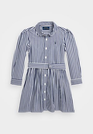 Polo Ralph Lauren STRIPED BELTED COTTON POPLIN SHIRTDRESS - Vestido camisero - newport navy/white