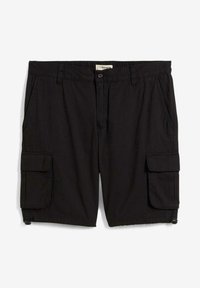 Pantaloni cargo neri realizzati in tessuto con vita elasticizzata, dotati di due tasche laterali e due grandi tasche cargo sulle cosce.