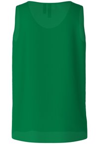 Green sleeveless top with a smooth, lightweight fabric. Features a rounded neckline and a straight hem, with subtle back detail.