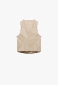 Beige ärmlös topp med strukturerad design, med rak fåll, bakre sömmar och minimalistisk stil. Slät tygtextur.