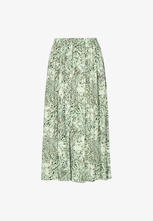 Světlá zelená midi sukně s elastickým pasem a abstraktním zvířecím vzorem.