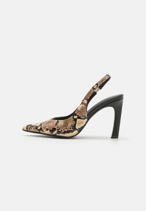 LEATHER - High heels - black/beige