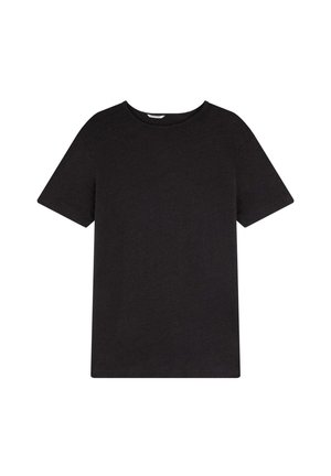 Zwarte T-shirt van katoen, met korte mouwen, een ronde halslijn en een eenvoudig, onverstevigd ontwerp met een gladde textuur.
