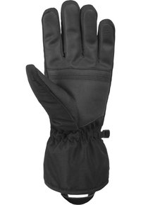 Svarta handskar med läderhandflata och isolerat tyg på ovansidan. Inkluderar en samlad handled och handledsrem för en säker passform.