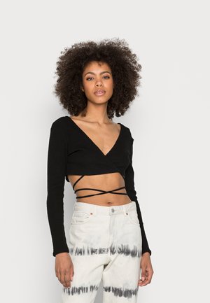 WRAP BODYCON TOP WITH V-NECK & LONG SLEEVES - Topper langermet - black