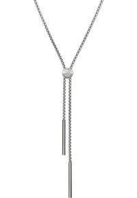 Sølv kædedyse med en cirkulær vedhæng. Udstyret med to aflange metaltråde og et raffineret, minimalistisk design.