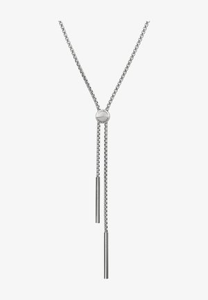 Sølv kædedyse med en cirkulær vedhæng. Udstyret med to aflange metaltråde og et raffineret, minimalistisk design.