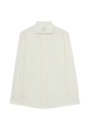 Langarm overhemd in off-white stof. Kenmerkt zich door een klassieke kraag, knopen aan de voorkant en een relaxte pasvorm. Zachte textuur, zonder patronen.