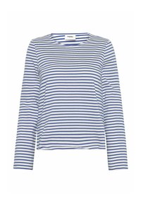 Langärmliges Shirt mit Rundhalsausschnitt, aus weichem Baumwollstoff, mit horizontalen blauen und weißen Streifen und einer lässigen Passform.