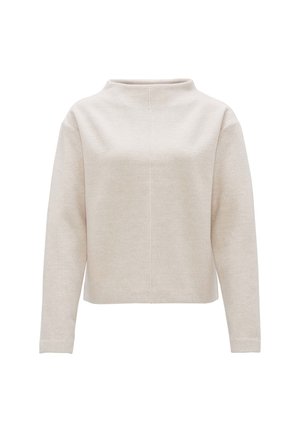 Lichtbeige pullover met een hoge halslijn, lange mouwen en een relaxte pasvorm. Gemaakt van zachte stof, met een centrale naaddetail.
