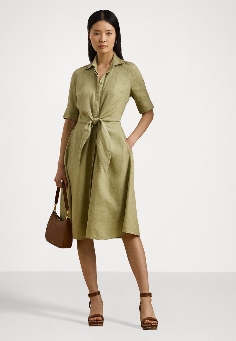 knee length dresses for ladies Olive Linen Cutout Maxi Dress Large main image 0