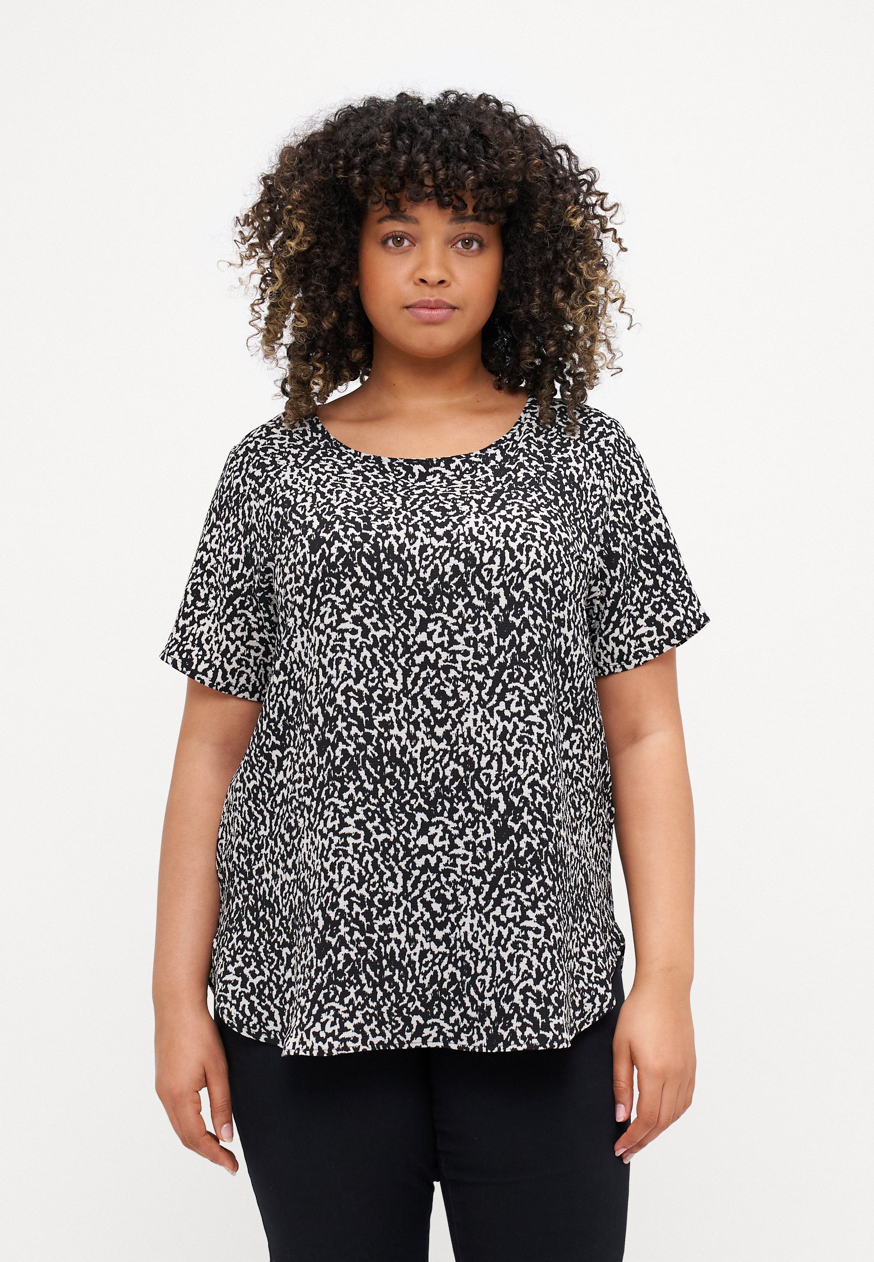 À motif Top à manches courtes Gris moyen