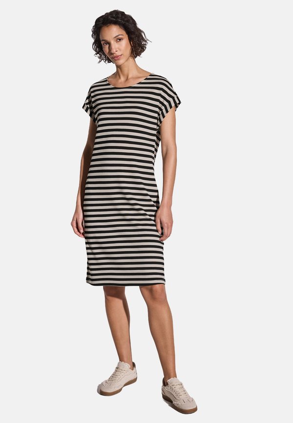 GESTREIFTES - Jerseykleid - schwarz