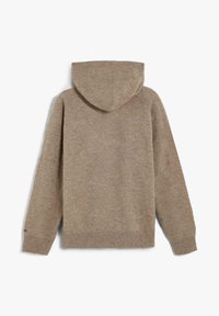 Sudadera con capucha en mezcla de lana beige, con un corte relajado, puños y dobladillo acanalados, y un diseño de espalda sin costuras.
