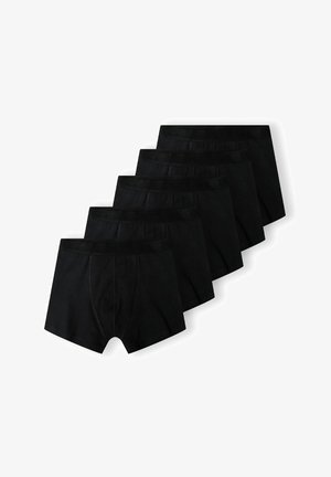 Setti mustia puuvillabokserihousuja, joissa on viisi kappaletta, joustava vyötärö ja ilman näkyviä kuvioita tai logoja, joissa on sileä, matta pinta.