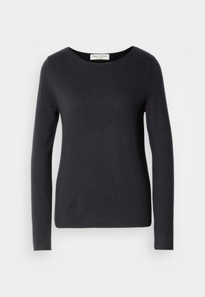 Schwarzes Langarmoberteil mit Rundhalsausschnitt, aus einem weichen Stoff gefertigt, mit schlanker Passform und minimalistischem Design ohne sichtbare Muster.