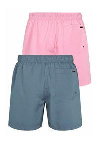 Dve pare kopalk kratkih hlač: ena roza, ena siva. Narejene so iz lahkotnega materiala. Obe imata elastičen pas in zadnja žepa.