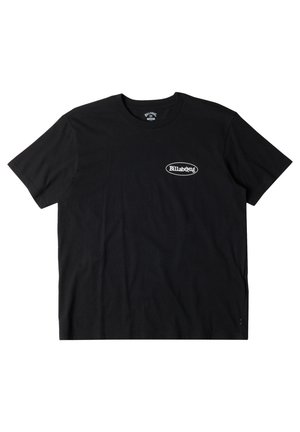Čierne bavlnené tričko s okrúhlym výstrihom, s bielym logom "Billabong" v oválnom dizajne na ľavej strane hrude. Krátke rukávy, voľný strih.