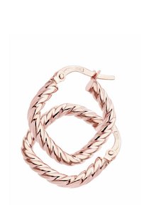 Rose gold twisted hoop earrings with a polished finish, featuring a secure clasp and a smooth, rounded design.