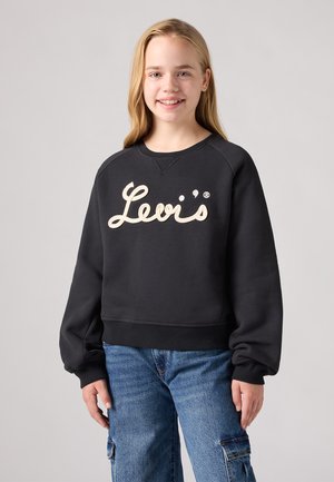 Felpa nera con maniche lunghe, leggermente a sbuffo, e polsini a costine, con logo "Levi's" ricamato in bianco sul davanti.