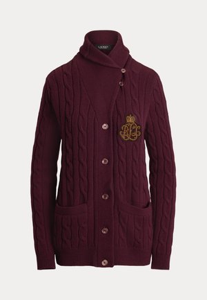 Lauren Ralph Lauren, BULLION CABLE KNIT SHAWL COLLAR CARDIGAN - Cardigan - pinot noir