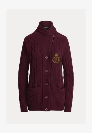 Lauren Ralph Lauren, BULLION CABLE KNIT SHAWL COLLAR CARDIGAN - Cardigan - pinot noir