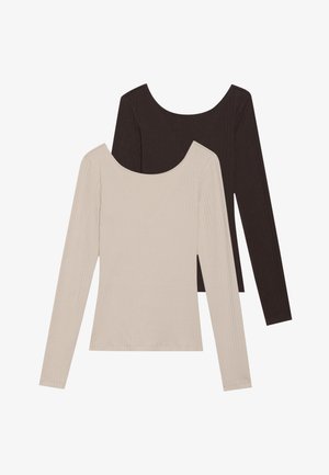 2 PACK - Majica z dolgimi rokavi - simply taupe/chocolate taupe