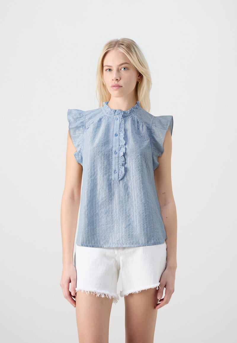 Vero Moda VMINES FRILL - Blouse - blue/white