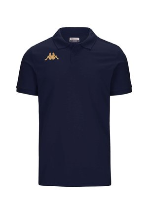 Polo blu navy realizzato in tessuto traspirante, con colletto a costine, maniche corte e logo Kappa dorato sul lato sinistro del petto.