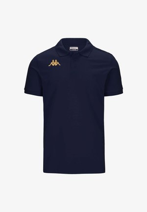 Polo blu navy realizzato in tessuto traspirante, con colletto a costine, maniche corte e logo Kappa dorato sul lato sinistro del petto.