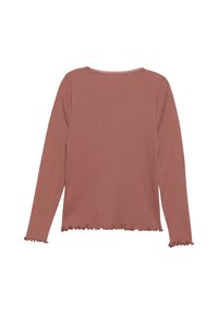 Langärmliges, geripptes Oberteil in hellem Mauve, mit gewelltem Saum und Bündchen, runder Halslinie und strukturiertem Stoff.