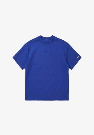 Royal blue short-sleeve crew neck t-shirt with subtle embossed "PXP" logo on chest and small oval logo on left sleeve.