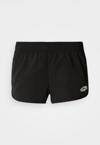 Μαύρα μαγιό σορτς με ελαστική μέση, με διακριτικό λογότυπο στην κάτω αριστερή πλευρά και απαλή, ελαφριά υφή υφάσματος.